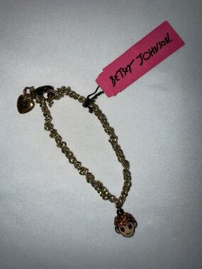 Betsey Johnson Gold Chain Bracelet with Character Charm and Pink Tag